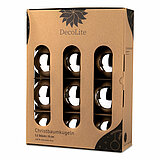 Ein 12er Pack Christbaumkugeln in Silber mit 8cm Durchmesser von DecoLite in einer dekorativen Schachtel.