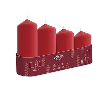 Bolsius Stumpenkerzen abgestuft Ø 48mm (4er Tray) - Rot Artikelvorschau Stumpenkerzen abgestuft Ø 48mm (4er Tray) - Rot