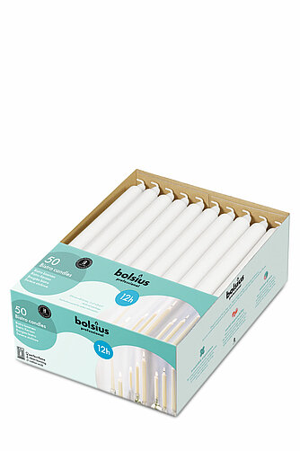 Bolsius Tafelkerzen lang 290/22 mm - 50er Pack - weiß Artikelvorschau Tafelkerzen lang 290/22 mm - 50er Pack - weiß
