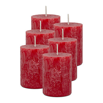 DecoLite Rustic Stumpenkerzen 80/60 mm (Safe Candle) - 6 Stück - rot Artikelvorschau Rustic Stumpenkerzen 80/60 mm (Safe Candle) - 6 Stück - rot