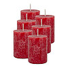 6 Stumpenkerzen von Decolite in der Größe 8x6cm in der Farbe rot.