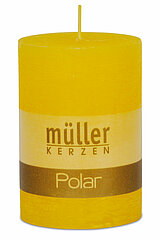 Eine Polar Stumpenkerze von Müller Kerzenfabrik in der Größe 10x6,8cm in der Farbe gelb.