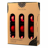 Ein 12er Pack Christbaumkugeln in Rot mit 8cm Durchmesser von DecoLite in einer dekorativen Schachtel.