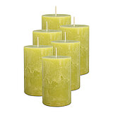 Sechs Stumpenkerzen Rustic von Decolite in der Größe 11x7cm in der Farbe Limone.