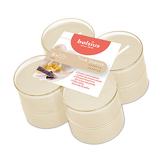 Bolsius True Scents Maxi-Lichte Clear Cup - Vanille (8er Pack) Artikelvorschau True Scents Maxi-Lichte Clear Cup - Vanille (8er Pack)