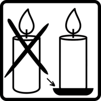 Kerzen Piktogramm: Immer einen Untersetzer für Kerzen verwenden.