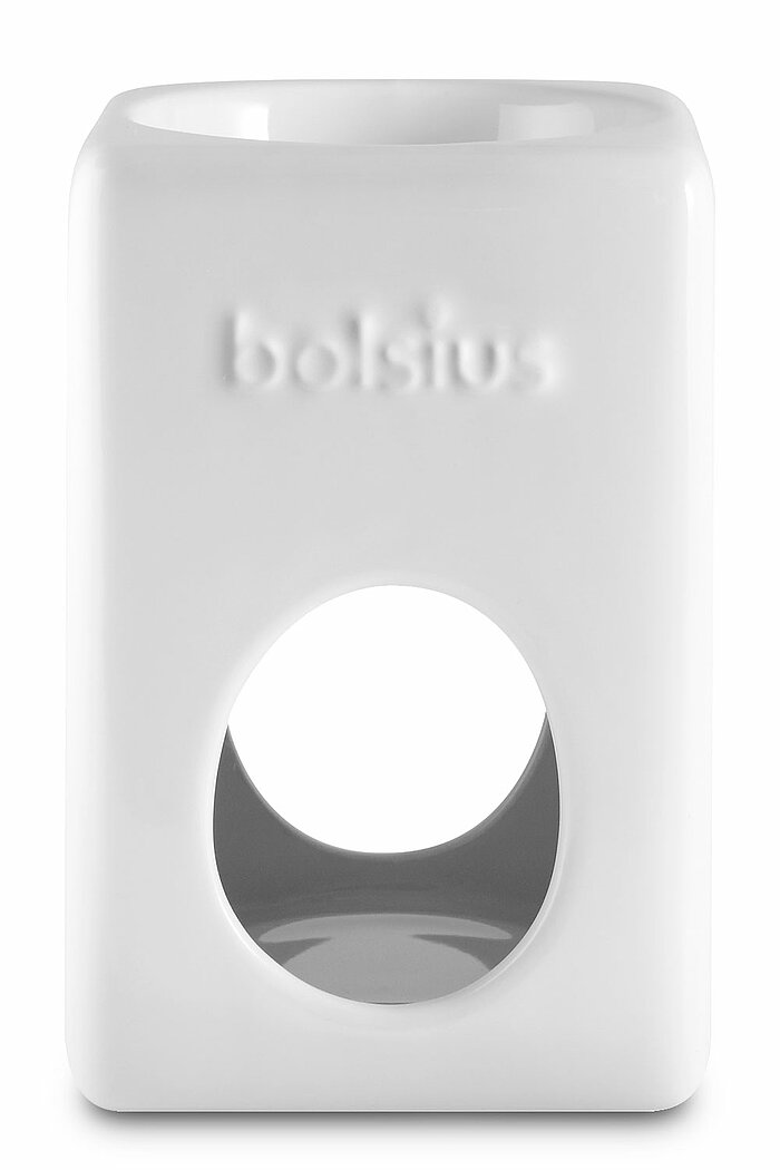 Eine eckige Bolsius Aromatic Duftlampe in weiß in der Größe 12,5x8,5cm.