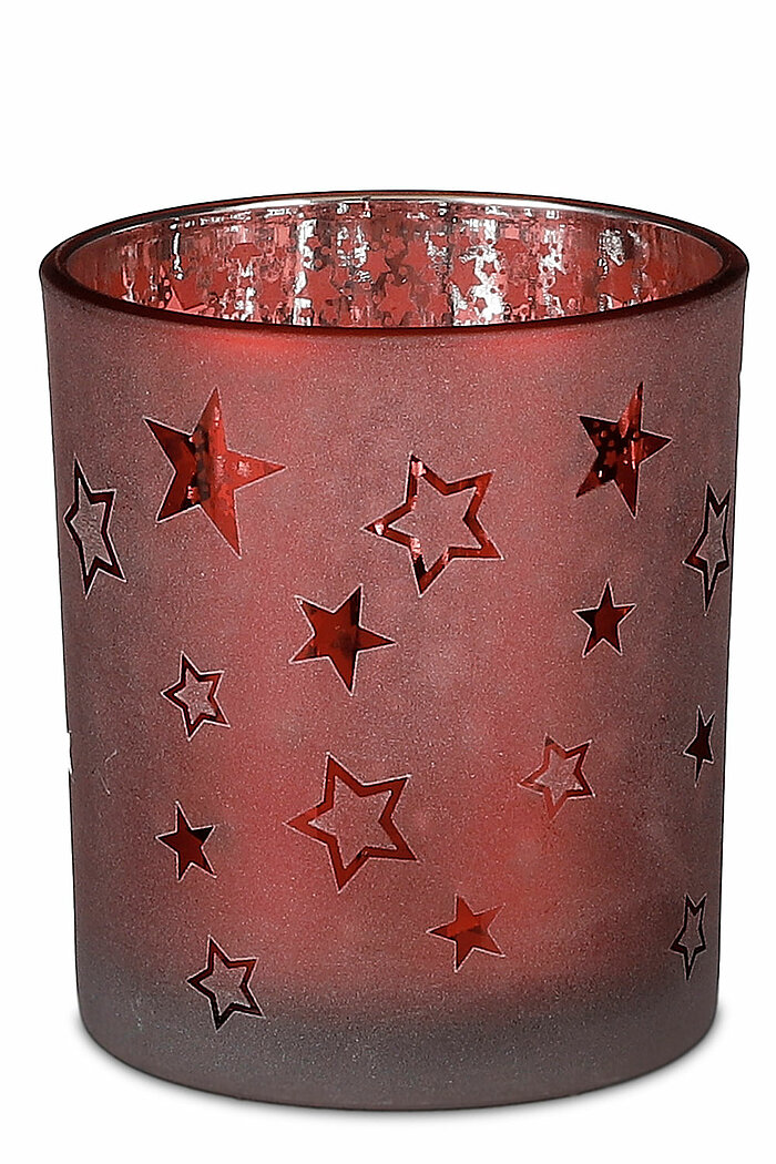Ein Teelichthalter in Sternform von Edelman in der Größe 10x9cm in der Farbe rot.