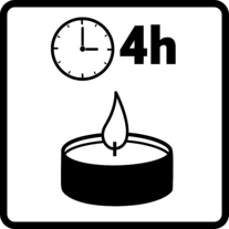 Duftlampen Piktogramm: Für Duftlampen und Stövchen nur Teelichte mit maximal 4 Stunden Brenndauer verwenden.
