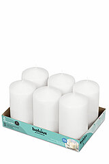 6 Stumpenkerzen von Bolsius Professional in der Größe 15x7,8cm in der Farbe weiß.