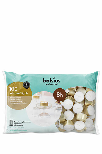 Bolsius Waxine-Lichte 8h (100er Beutel) - gold Artikelvorschau Waxine-Lichte 8h (100er Beutel) - gold