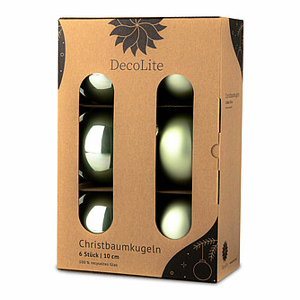 DecoLite Christbaumkugeln aus Glas Ø 10 cm - Salbei - matt / glänzend (6 Stück) Artikelvorschau Christbaumkugeln aus Glas Ø 10 cm - Salbei - matt / glänzend (6 Stück)