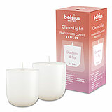 Zwei Bolsius Cleanlight Duftnachfüller mit dem Geruch Gardenia & Feige in der Größe 11,6x5,5cm.