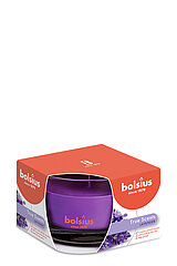 Ein Bolsius True Scents Duftglas mit dem Geruch Lavendel in der Größe 6,3x9cm.