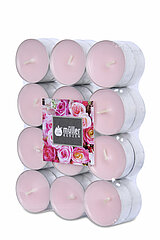 24 Duft-Teelichter von Müller Kerzenfabrik in der Größe 1,5x3,9cm mit dem Geruch "Englische Rose".