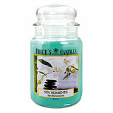Eine Apothekerglas-Kerze von Prices Candles in der Größe 19,5x10cm mit dem Duft Spa Moments und einem Gewicht von 630g.
