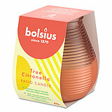 1 Glaswindlicht Patio von Bolsius in der Größe 9,4x9,1cm in der Geruchssorte Citronella in der Farbe Orange.
