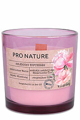 Ein Raps Duftglas mit Holzdocht von Müller Kerzenfabrik in der Größe 10x10cm mit Wildrosen-Duft.